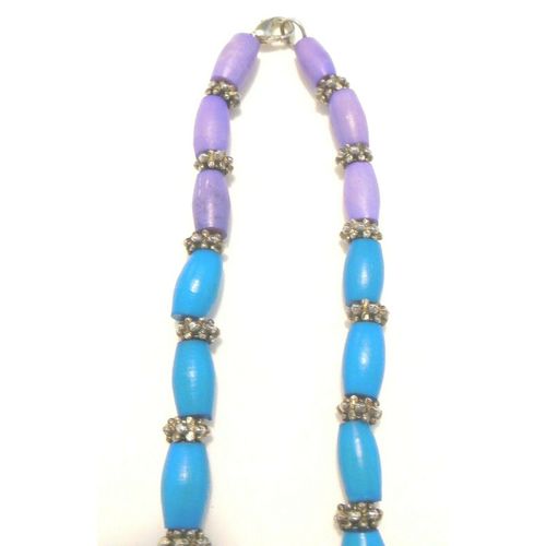 Vintage Beaded Blue and Purple Necklace Ceramic Beaded Necklace