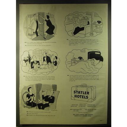 1946 Statler Hotels Ad - She: You certainly don't look to me, dear, like