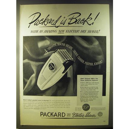 1946 Packard Twin Dual Electric Shaver Ad - Packard is back!