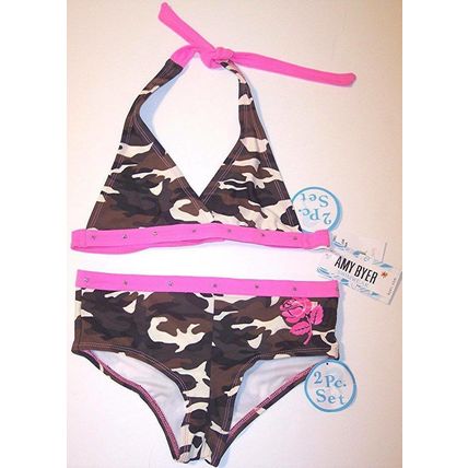 NWT Amy Byer Girl's 2 Pc. Camo & Hot Pink Bikini Swimsuit, 12