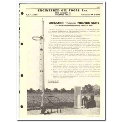 Engineered Oil Tools Inc 1959 vintage oil gas catalog Johnston Pumping