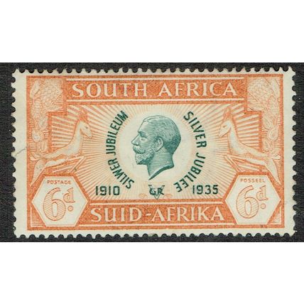 South Africa 1935 Silver Jubilee 6d Green and Orange SG68 AvM