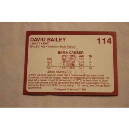 David Bailey 1989 Collegiate Collection Alabama's Finest NO. 114