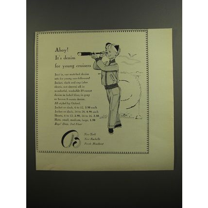 1952 Bloomingdale's Jacket, Slack and Cap by Oxford Ad - Ahoy! It's denim