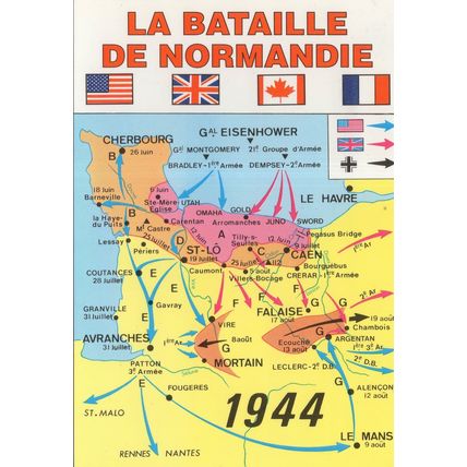 The Battle Of Normandy 1944 WW2 Map Rare French Postcard