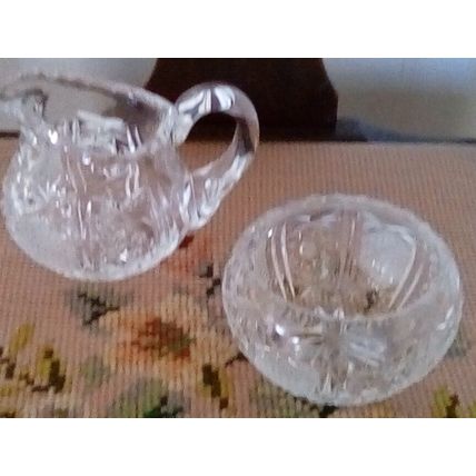Matching Creamer and Sugar Bowl, Clear Depression Glass