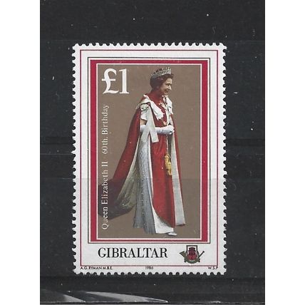 Gibraltar.60th Birthday of Queen Elizabeth II stamp.Mounted Mint.Nov23