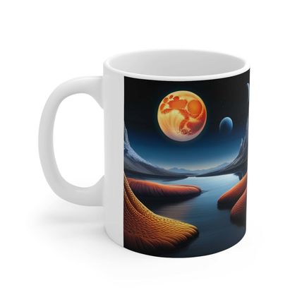Lunar Moon Scene Toadstools and Lillies #6 Mug Ceramic Coffee Mug 11oz