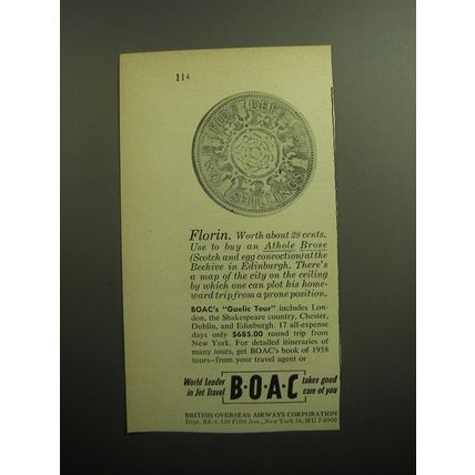 1958 BOAC Airways Ad - Florin. Worth about 28 cents