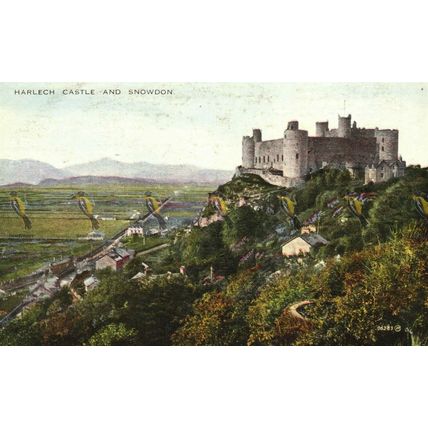 Harlech Castle & Snowdon, 06283 Valentines Valesque , Postcard