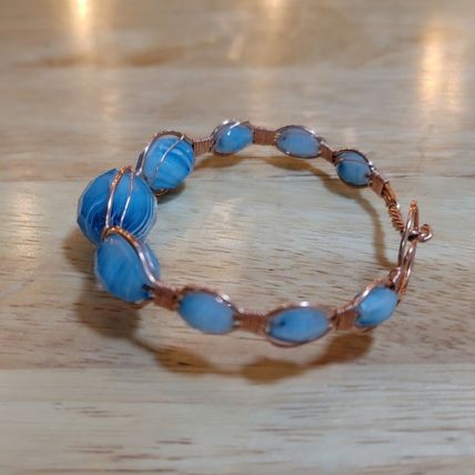 Handmade Baby Blue Glass Bead Copper Wire Bracelet (Upcycled Beads)