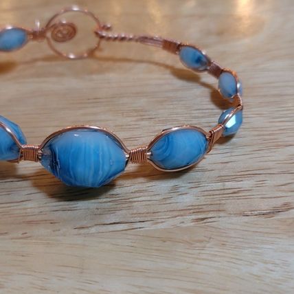 Handmade Baby Blue Glass Bead Copper Wire Bracelet (Upcycled Beads)