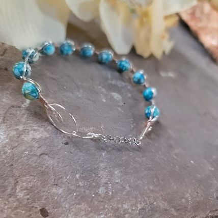 Handmade Silver Tone Wire Wrapped Cuff Bead Bracelet