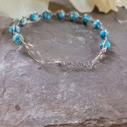 Handmade Silver Tone Wire Wrapped Cuff Bead Bracelet