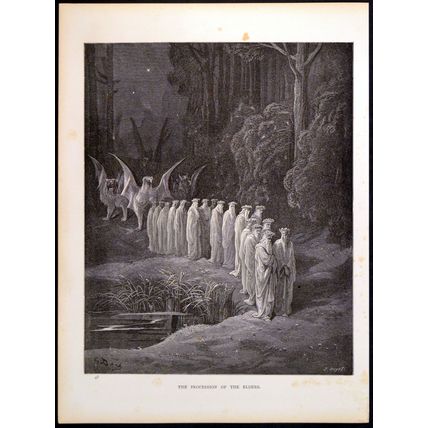 PROCESSION OF THE ELDERS 1885 Gustave Doré - Dante Alighieri ANTIQUE ENGRAVING