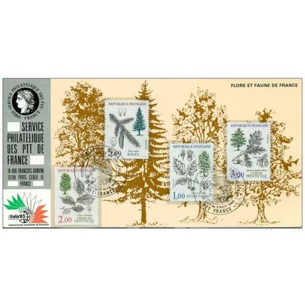 020 Carte officielle Exhibition Italia 1985 France FDC série Arbres Bäume Trees