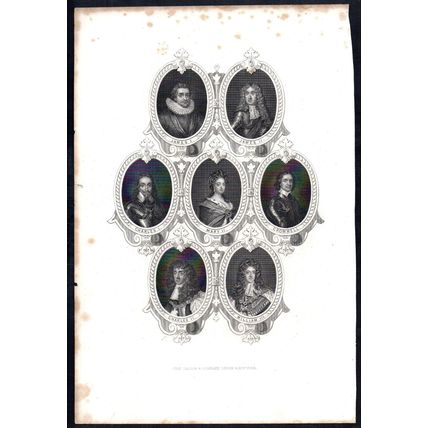 PORTRAITS FROM ANCIENT COINS 1850 King James, Cromwell ANTIQUE ENGRAVING #2