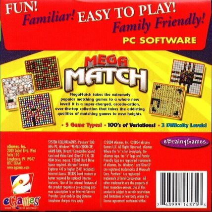eGames MEGA MATCH (PC-CD, 2004) for Windows 98/Me/2000/XP - NEW CD in SLEEVE