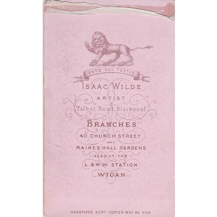 VICT.CDV PHOTO -SMALL GIRL ON CHAIR HOLDING FLOWER BY ISAAC WILDE, BLACKPOOL