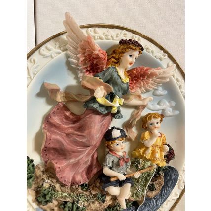 Vintage Guardian Angel watching over Children Fishing Plate (3D)