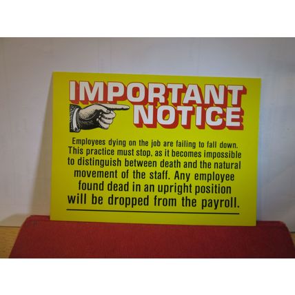 DEAD ON THE JOB, American humour, unused USA postcard dated1981=