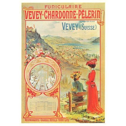 Vevey Chardonne Pelerin Suisse Railway Switzerland Restaurant Hotel Advertising