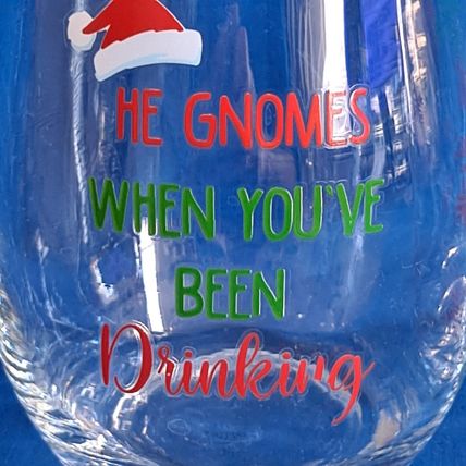 Set 2 HOLIDAY GNOMES Stemless 5" Wine Glasses Drinking Christmas Elf Dwarf