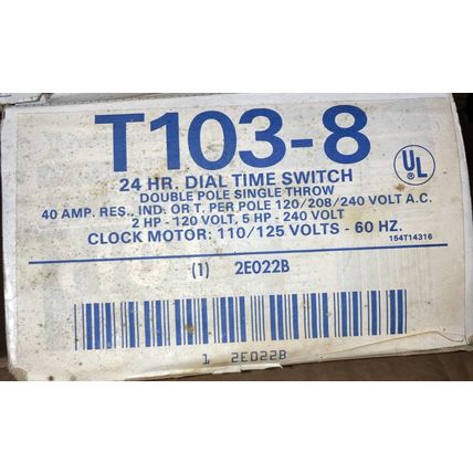 Intermatic T103-8-24 Hr Dial Time Switch DPST 120/208/240 Volt AC New in Box
