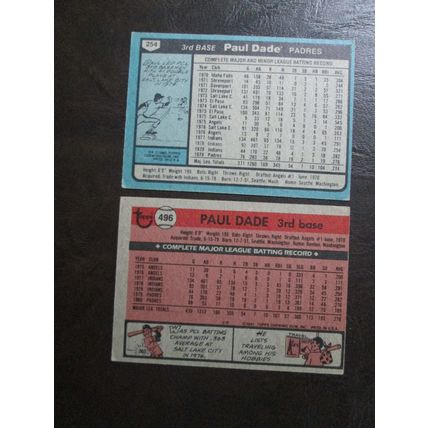 Two (2) Paul Dade Baseball Cards - See Pictures and Description Below