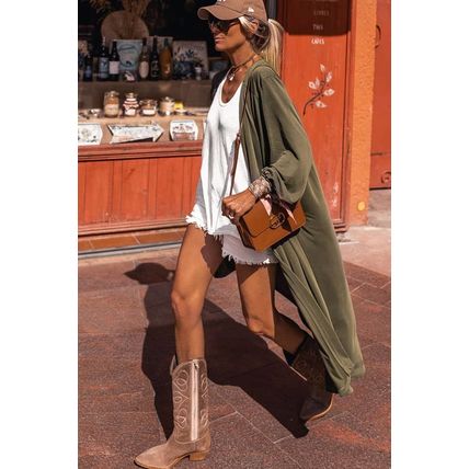 Green Lightweight Long Sleeve Open Front Duster Cardigan