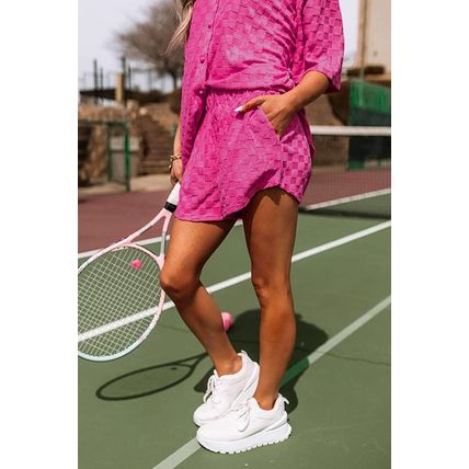 Peach Blossom Plus Size Checkered Terry Knit Short 2pcs Outfit