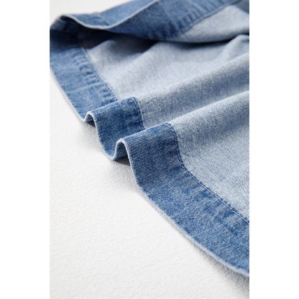 Dusk Blue Tied Front Bubble Sleeve Peplum Denim Shirt
