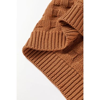 Camel Round Neck Textured Knit Sweater Vest