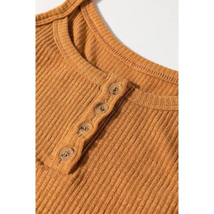 Straw Yellow Ribbed Front Knot Buttoned Thin Strap Tank Top