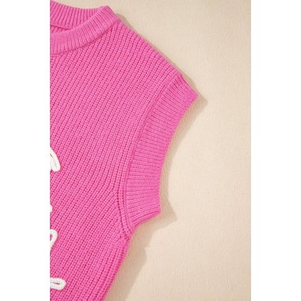 Bright Pink Western Horse Embroidered Round Neck Sweater Tee