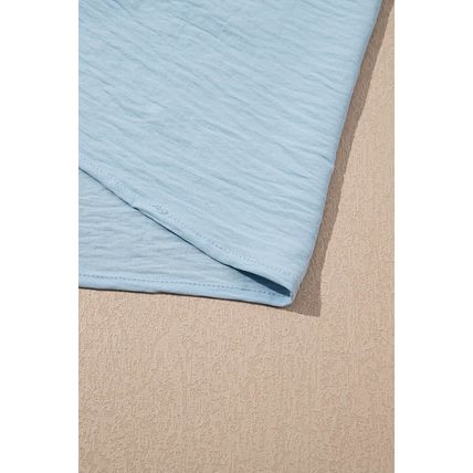 Mist Blue Solid Color Ruffled Short Sleeve Casual Blouse