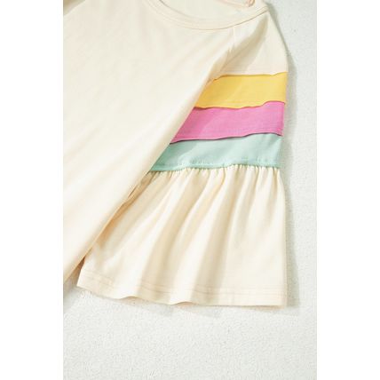 White Color Block Stitched Sleeve Loose T Shirt
