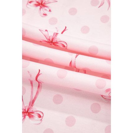 Pink Bow Print Contrast Pipping Short Pajamas Set