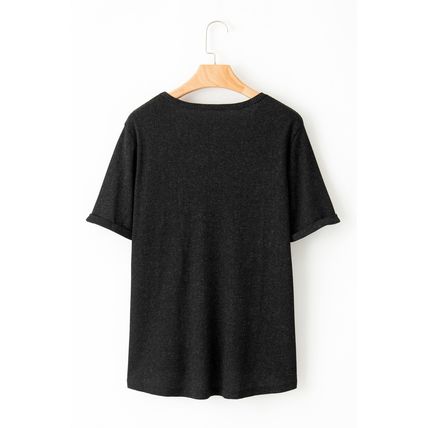 Gray Jesus Loves You Bow Knot Print V Neck Waffle Knit Loose T Shirt