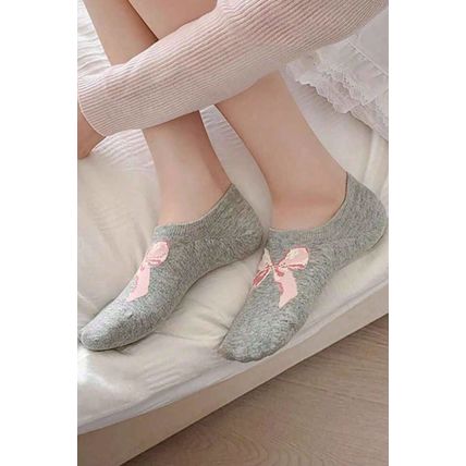 Gray Bow Knot Soft No Show Socks