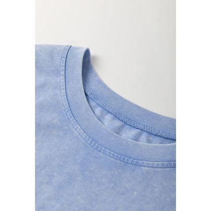 Sky Blue Mineral Wash Flower Patchwork Mini T Shirt Dress