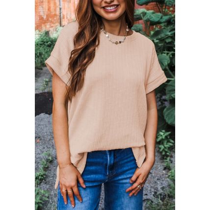 Jet Stream Textured Knit Round Neck Short Sleeve Top
