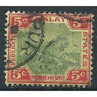 Federated Malay States 1900 SG18 5c Green & Carmine/Yellow Fine Used . ..