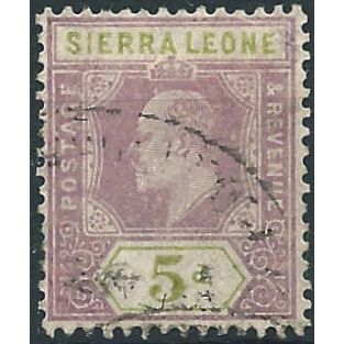Sierra Leone 1908 SG106 5d Purple & Olive-Green Good Used . . ..