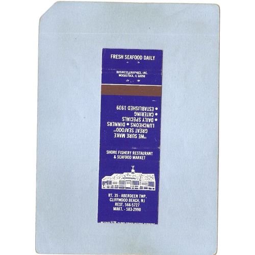 New Jersey Cliffwood Beach Matchcover Shore Fishery Restaurant & Seafood M~3368