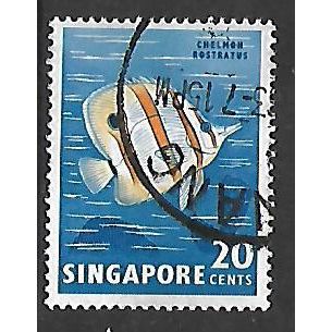 SINGAPORE 1962 20c COPPER BANDED BUTTERFLY FISH SG 71 FINE USED#2