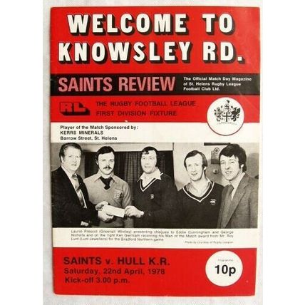 1978 programme St. Helens v. Hull Kingston Rovers