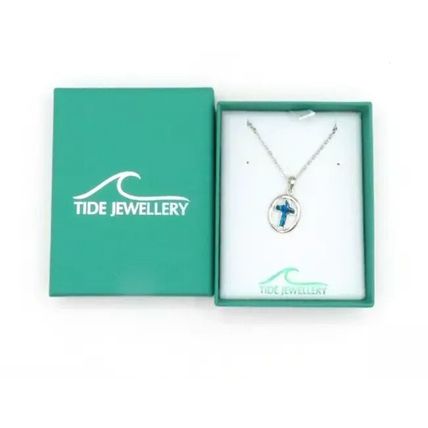 Cross in an Oval Pendant Blue Paua Shell on a Necklace Gift Christian Boxed