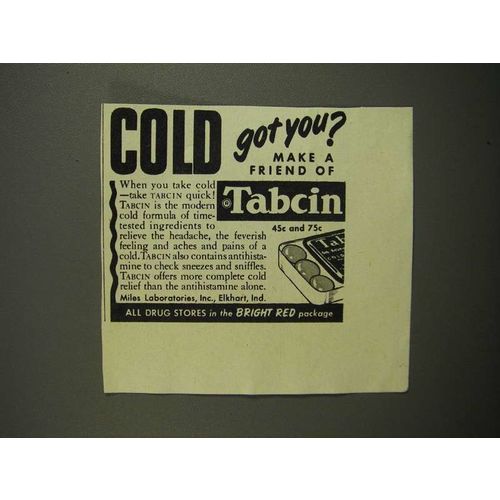 1952 Miles Laboratories Tabcin Medicine Ad - Cold?