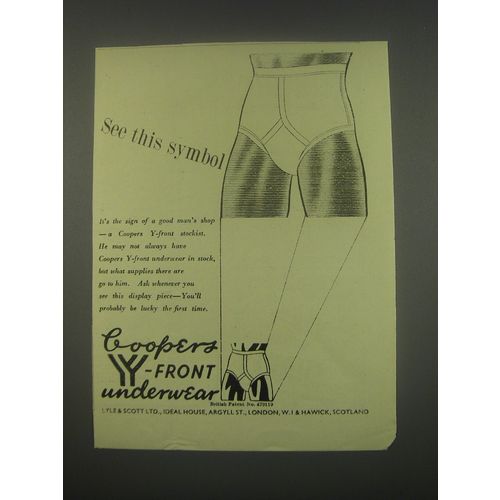1949 Lyle and Scott Coopers Y-front underwear Ad - See this symbol